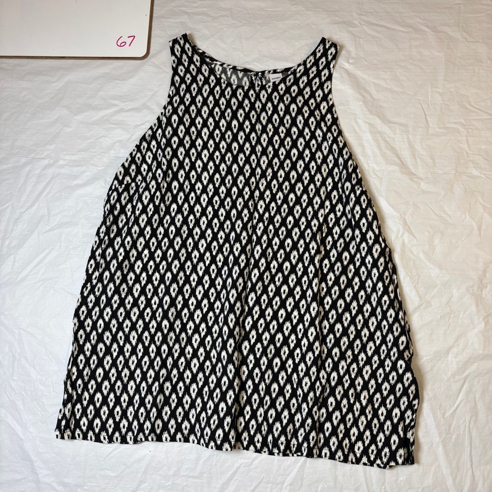 Old Navy Black White Ikat Print Sleeveless Tank Top Women's Size L